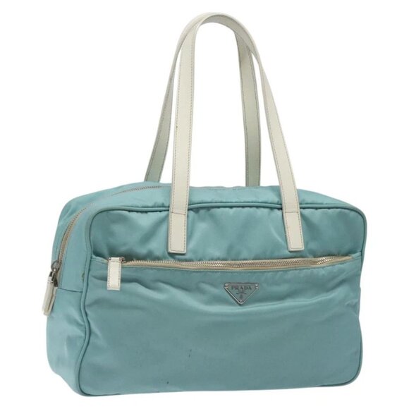 PRADA Hand Bag Nylon Blue Silver Auth 121844 - Picture 1 of 16